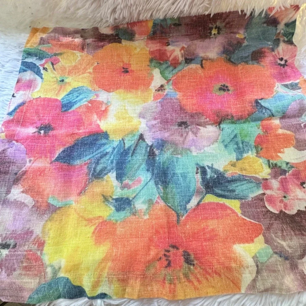 MODE LIVING 7 Piece Watercolor‎ Floral Printed Napkins Linen Cotton